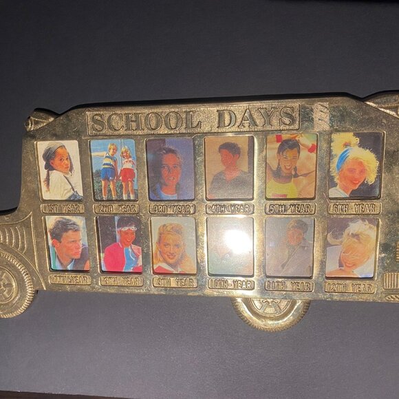Vintage Solid Brass School Days Bus Photo Picture Wall Frame 1st to 12th Grade - Picture 1 of 2
